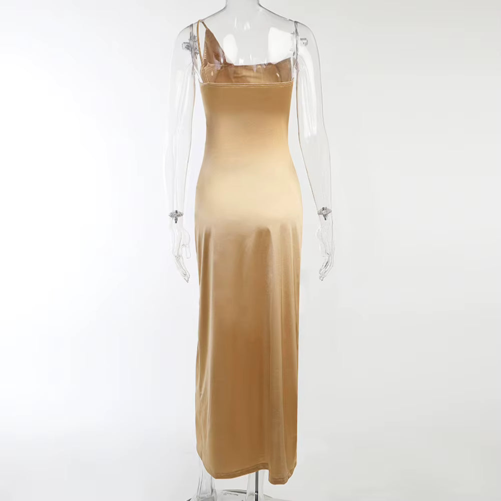 Vestido Longo Bodycon Fora do Ombro com Fenda Alta – Elegância Noturna