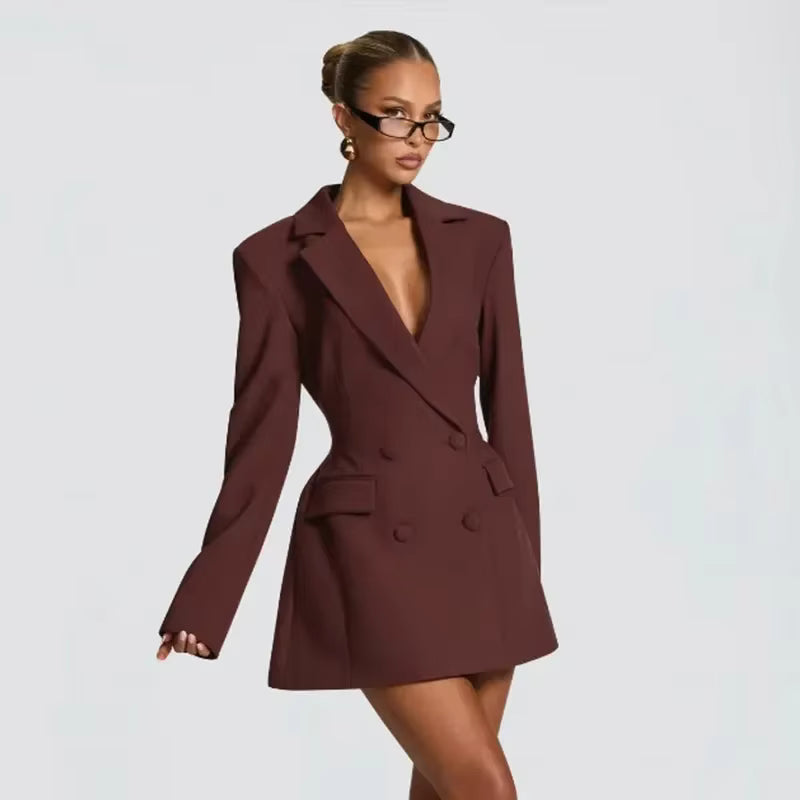 Vestido Blazer Elegante com Cintura Marcada e Lapela – Moda 2025