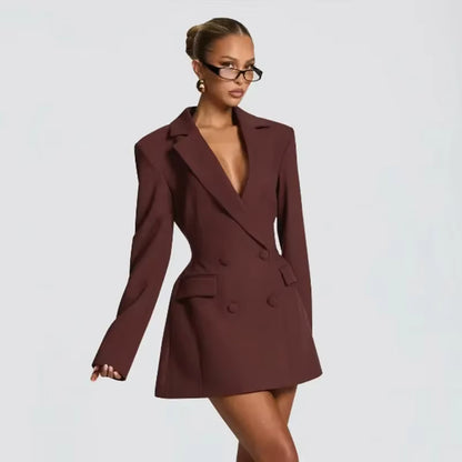 Vestido Blazer Elegante com Cintura Marcada e Lapela – Moda 2025