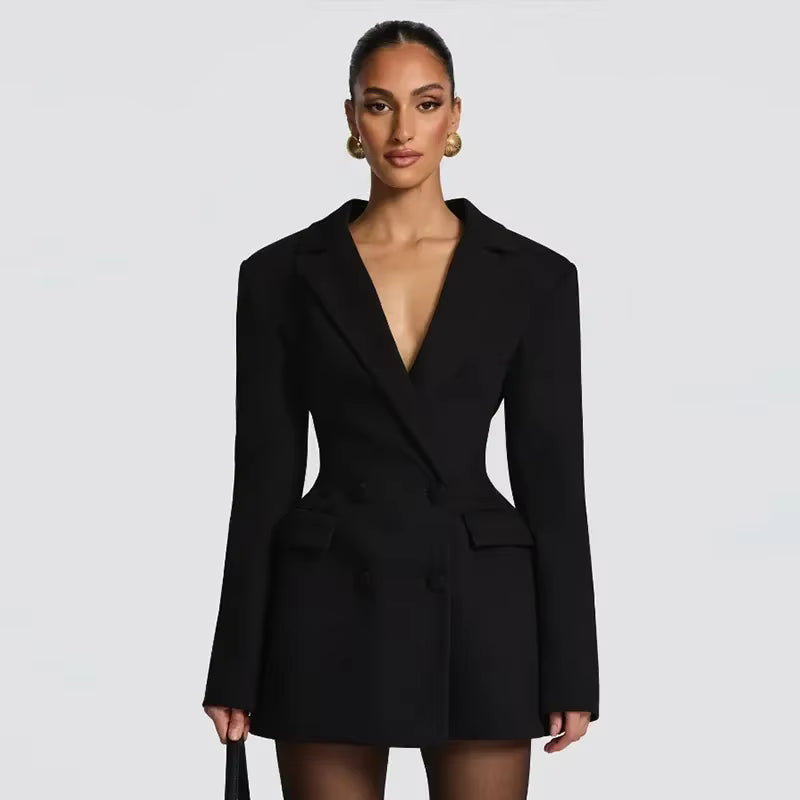 Vestido Blazer Elegante com Cintura Marcada e Lapela – Moda 2025