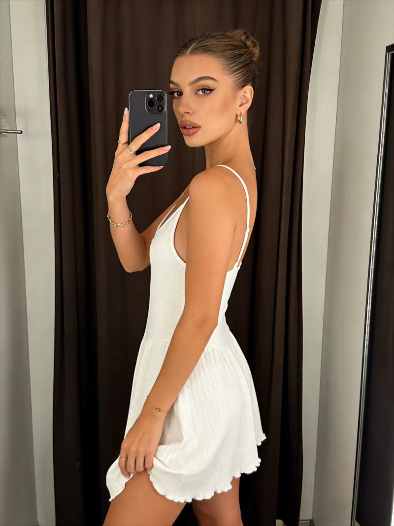 Vestido Mini Branco de Verão com Alças Finas – Estilo Vintage Retro 2026