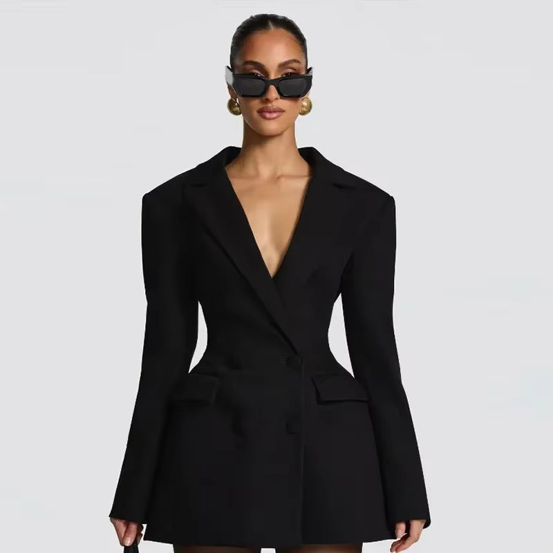 Vestido Blazer Elegante com Cintura Marcada e Lapela – Moda 2025