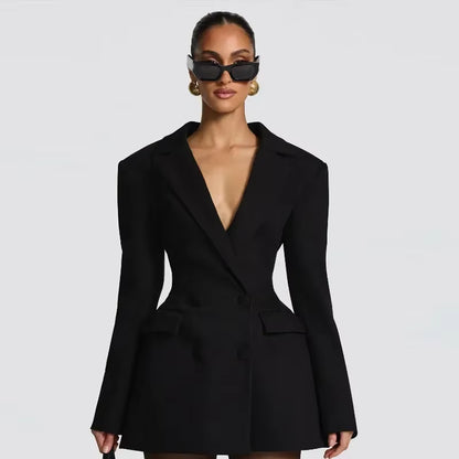 Vestido Blazer Elegante com Cintura Marcada e Lapela – Moda 2025