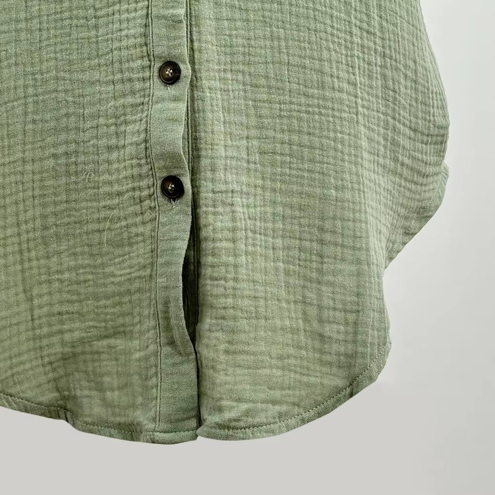 Vestido Curto Casual de Verão com Colarinho de Camisa e Botões Frontais