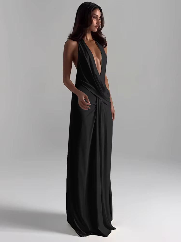Vestido Longo com Fenda Alta e Decote em V – Elegância Sensual para Festas de Verão