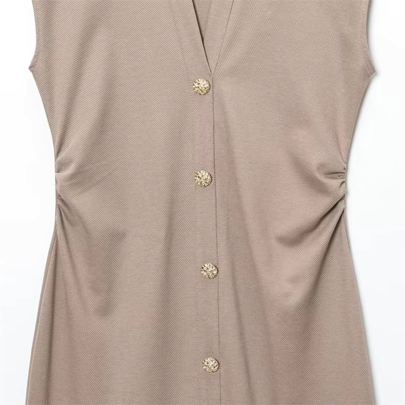 Vestido Camiseiro de Verão Slim Fit – Sofisticação Moderna com Botões Dourados