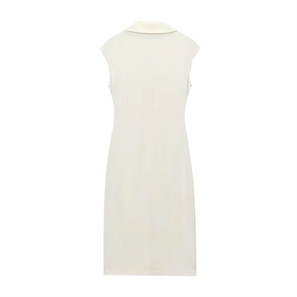 Vestido Camiseiro de Verão Slim Fit – Sofisticação Moderna com Botões Dourados