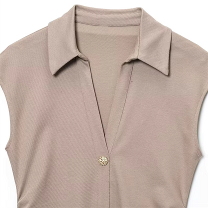 Vestido Camiseiro de Verão Slim Fit – Sofisticação Moderna com Botões Dourados